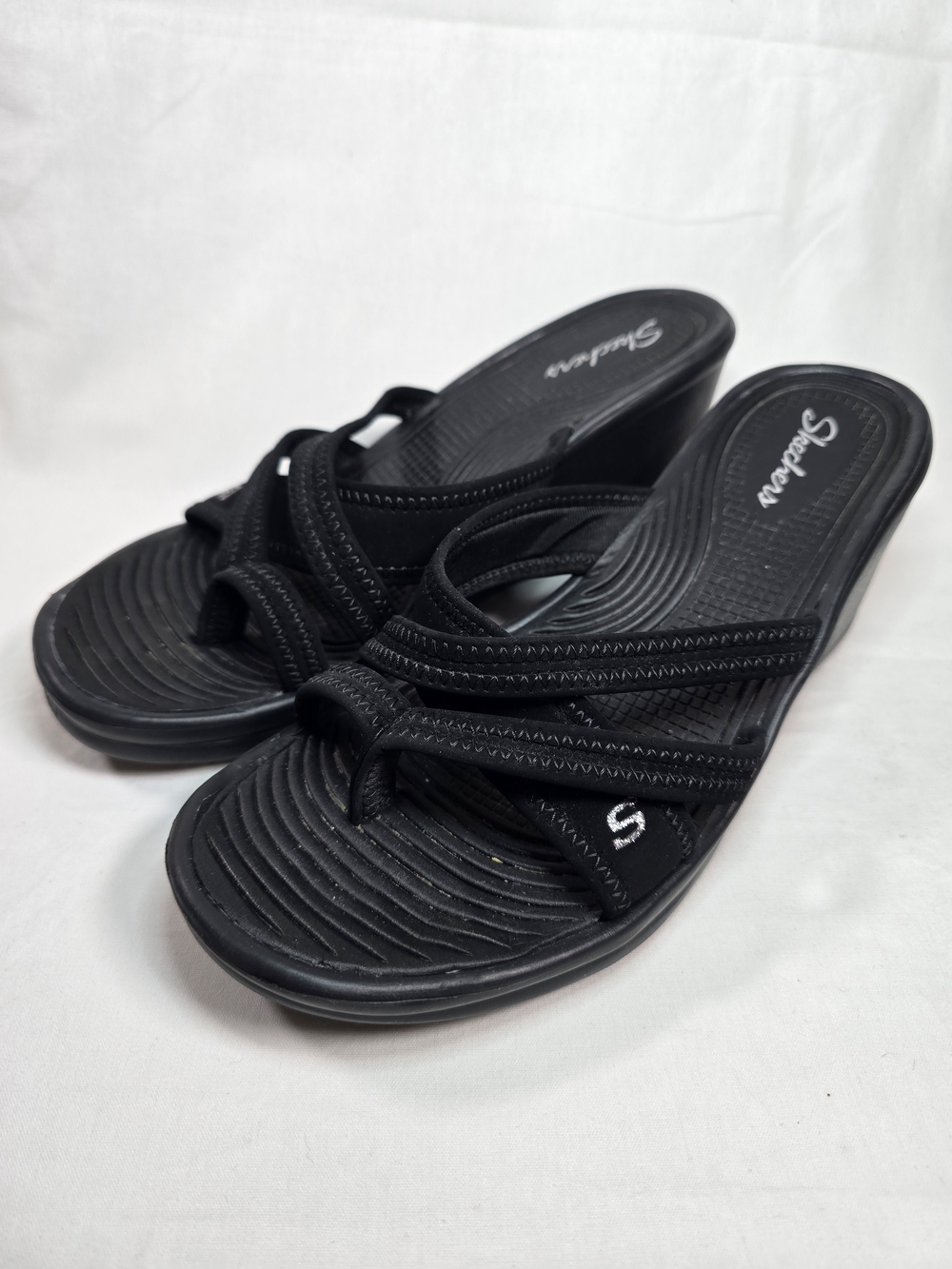 Skechers Women’s Black Wedge Sandals - Comfortable Everyday Wear - Picture 3 of 9
